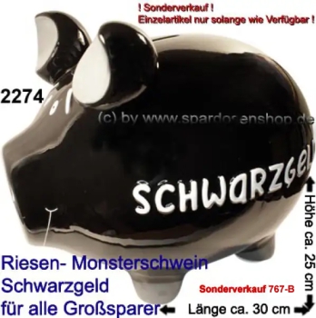 Preview: Sparschwein „Schwarzgeld“ – XXL 3D-Design, Monster-Keramik von KCG, ca. 30 cm Sonderverkauf 767-B